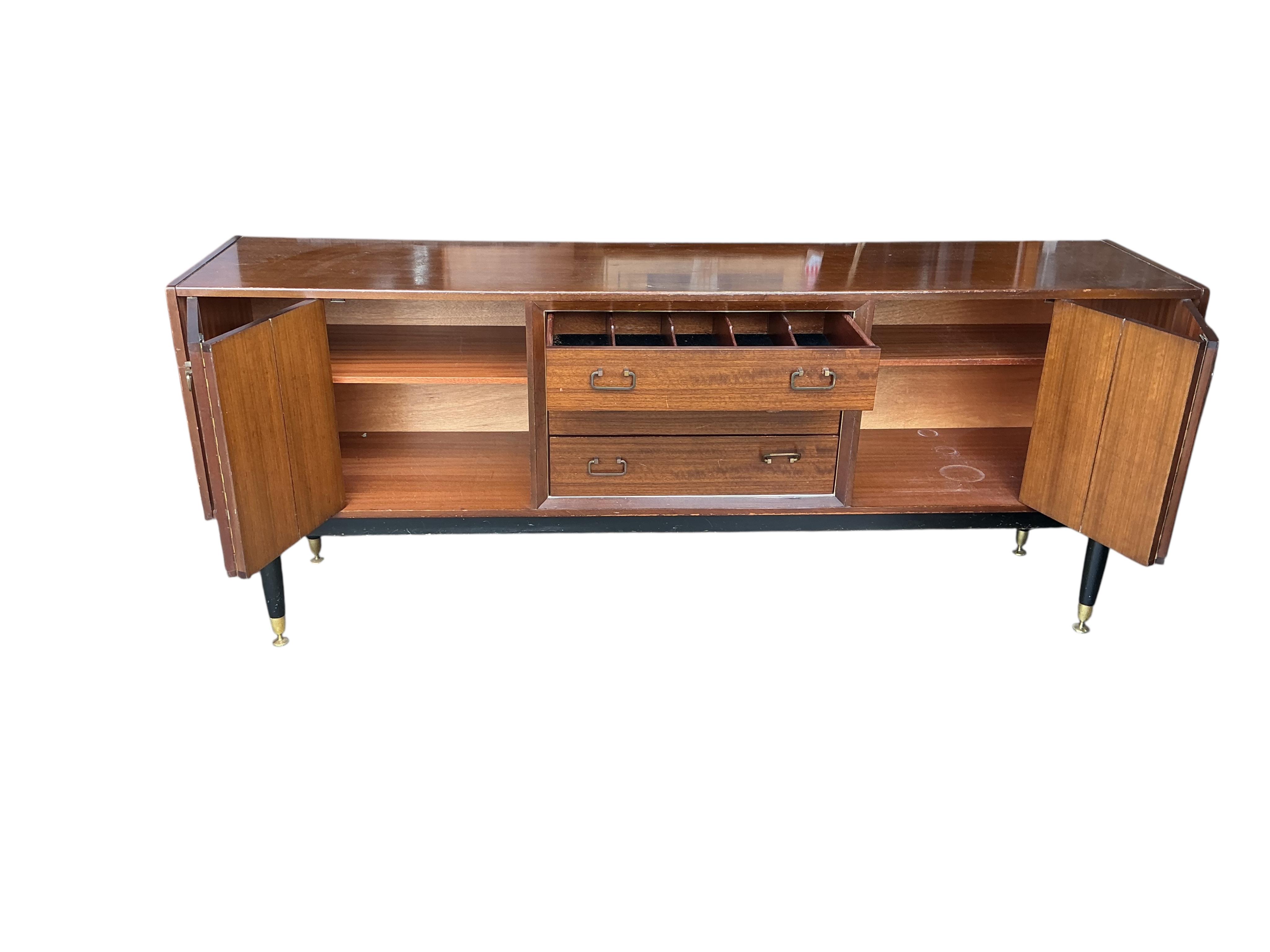 A mid century G Plan 'Librenza' teak sideboard, width 190cm, depth 43cm, height 77cm